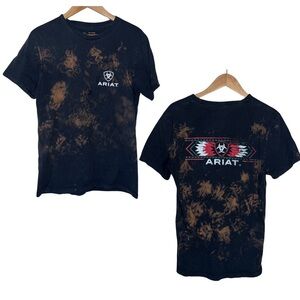 Ariat T-shirt Acid Washed Double Sided Cotton Short Sleeved Trbal Size Small